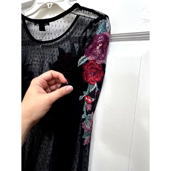 American Eagle Women's Fairy Grunge Black Polka Dot Sheer Mesh Embroidered Top - Picture 7 of 8